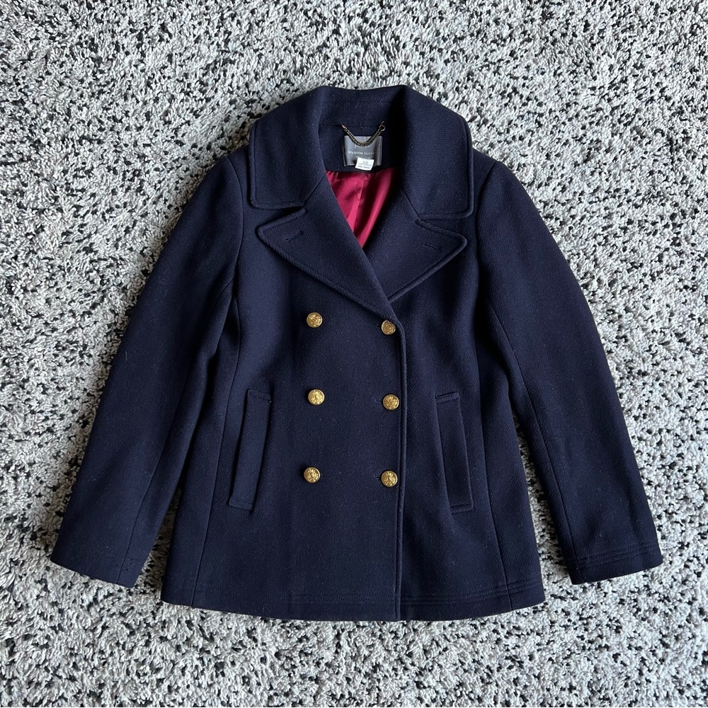 J. Crew Nello Gori Stadium Cloth Coat Navy Blue Wool Blend Peacoat Women’s 10